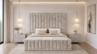 Crushed Velvet Champagne - Savoy Luxury Panel Bed – Premium Upholstered Bed Frame with Grand Framed Headboard