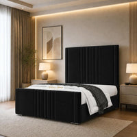 Plush Velvet Black - Langham Luxury Centre Channel Bed – Premium Upholstered Bed Frame with Statement Headboard & Footboard