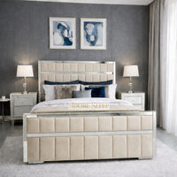 Naples Cream - Aurelius Linear Upholstered Designer Bed | Luxury Gold Frame Statement Bed