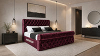 Crushed Velvet Aubergine - Windsor Chesterfield Luxury Scroll Bed Frame