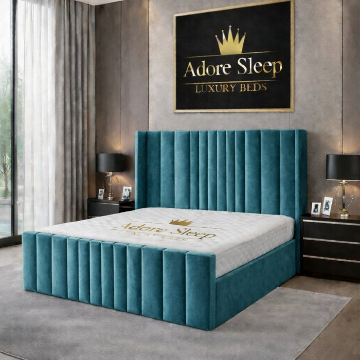 Plush Velvet Teal - Celestine Luxe Vertical Panel Upholstered Bed Frame