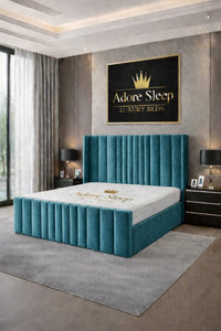 Plush Velvet Teal - Celestine Luxe Vertical Panel Upholstered Bed Frame