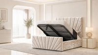 Crushed Velvet Champagne - Riviera Fan Luxury Sculpted Ottoman Storage Bed