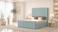 Plush Velvet Duck Egg - Langham Column Luxury Panelled Ottoman Storage Bed