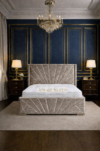 Crushed Velvet Champagne - Monaco Royale Luxury Fan-Panel Upholstered Bed Frame
