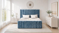 Crushed Velvet Denim Blue - Savoy Ribbed Luxury Ottoman Storage Bed