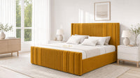 Plush Velvet Mustard Gold - Savoy Ribbed Luxury Ottoman Storage Bed