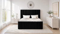 Plush Velvet Black - Savoy Ribbed Luxury Ottoman Storage Bed