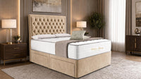 Plush Velvet Beige - Regency Chesterfield Luxe Divan Bed with Storage – Deep Buttoned Upholstered Bed Frame