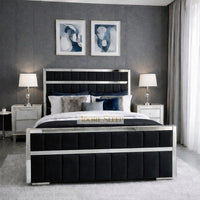 Naples Black - Aurelius Linear Upholstered Designer Bed | Luxury Gold Frame Statement Bed
