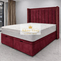 Plush Velvet Maroon - Grand Elysee Luxury Panelled Upholstered Bed Frame with Divan Ottoman Storage