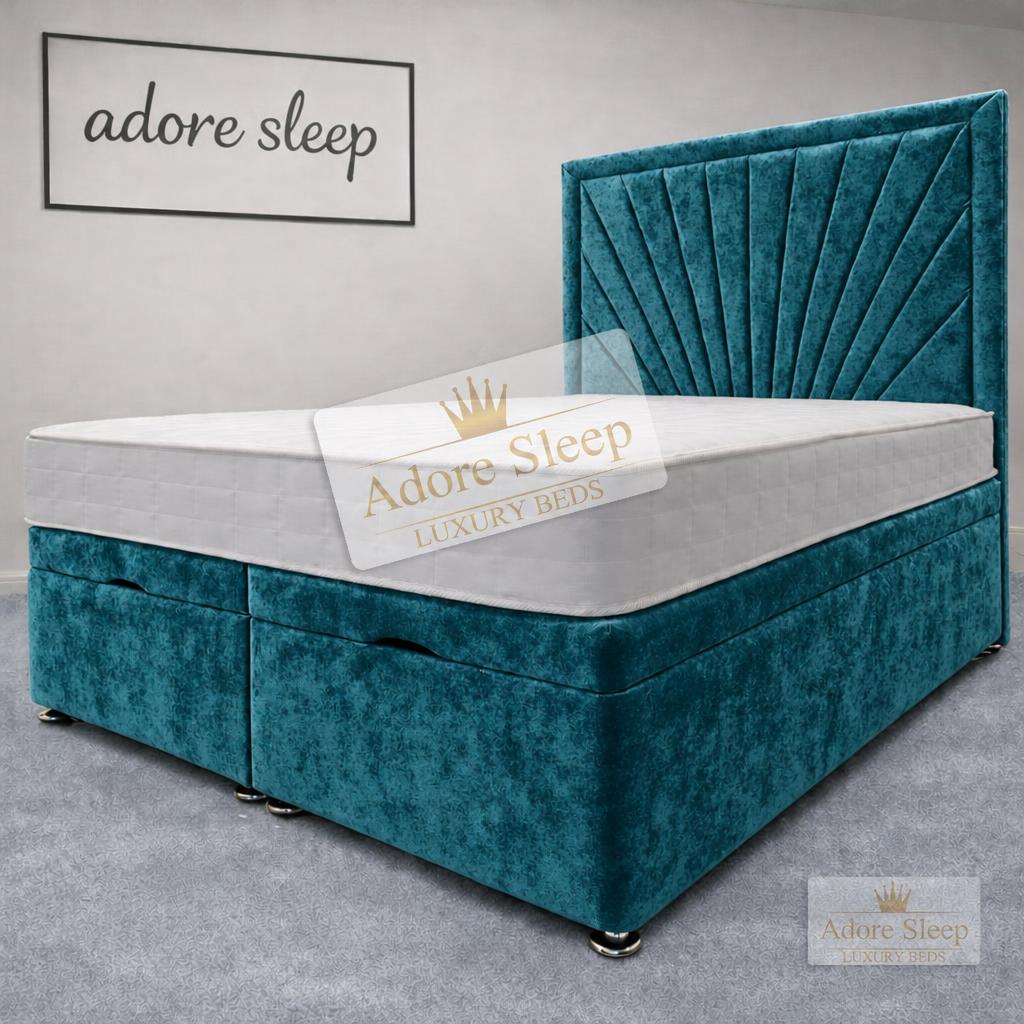 Crushed Velvet Teal - Aurelia Regent Luxury Upholstered Ottoman Divan Bed Frame with Storage