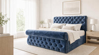 Crushed Velvet Denim Blue - Windsor Chesterfield Luxury Scroll Bed Frame