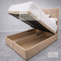 Naples Sand - Aurelia Regent Luxury Upholstered Ottoman Divan Bed Frame with Storage
