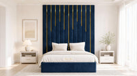 Plush Velvet Sapphire - Alisha Gold Strip Grandline Luxury Floor-Standing Ottoman Storage Bed