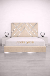 Naples Cream - Regal Diamond Luxury Panel Bed Frame with Silver Strip – Upholstered