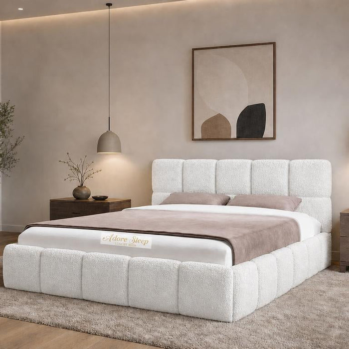 Crushed Velvet White - Aurelius Cloud Luxury Upholstered Ottoman Storage Bed