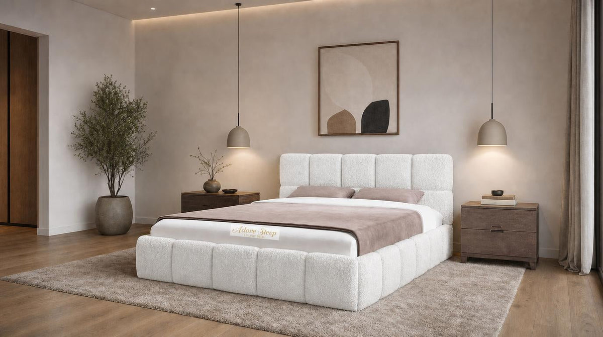 Crushed Velvet White - Aurelius Cloud Luxury Upholstered Ottoman Storage Bed