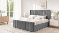 Plush Velvet Steel - Savoy Ribbed Luxury Ottoman Storage Bed
