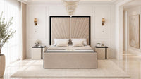 Plush Velvet Beige - Gatsby Sunray Luxury Art Deco Upholstered Bed Frame