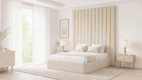 Naples Cream - Alisha Gold Strip Grandline Luxury Floor-Standing Ottoman Storage Bed