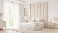 Crushed Velvet Cream - Alisha Gold Strip Grandline Luxury Floor-Standing Ottoman Storage Bed