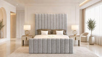 Plush Velvet Silver - Langham Column Luxury Panelled Ottoman Storage Bed