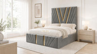 Plush Velvet Steel - Monaco V-Line Luxury Geometric Ottoman Storage Bed
