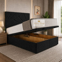 Naples Black - Meridian Abstract Geometry Ottoman Divan Bed | Luxury Hydraulic Storage Bed Frame