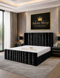 Crushed Velvet Black - Celestine Luxe Vertical Panel Upholstered Bed Frame
