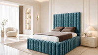 Crushed Velvet Teal - Dorchester Wraparound Luxury Channelled Ottoman Storage Bed