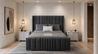 Naples Charcoal - Mayfair Luxury Panelled Bed – Premium Upholstered Bed Frame with Statement Headboard & Footboard