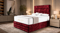 Crushed Velvet Red - Monaco Luxe Luxury Divan Bed – Premium Upholstered Panelled Headboard with Storage