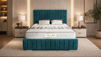 Plush Velvet Teal - Dorchester Luxury Scalloped Panel Bed – Premium Upholstered Bed Frame with Statement Headboard