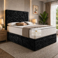 Crushed Velvet Black - Meridian Abstract Geometry Ottoman Divan Bed | Luxury Hydraulic Storage Bed Frame