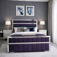 Naples Purple - Aurelius Linear Upholstered Designer Bed | Luxury Gold Frame Statement Bed