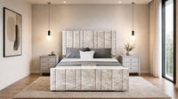 Crushed Velvet Cream - Valentina Linear Luxury Upholstered Bed Frame