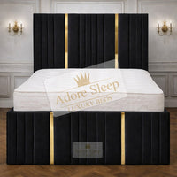 Naples Black - Celestine Luxe Vertical Panelled Gold Strip Upholstered Bed Frame | Luxury Statement Bed