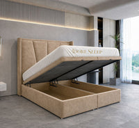 Plush Velvet Beige - Valençay Flared Sunburst Wingback Bed | Luxury Divan Ottoman Upholstered Bed Frame