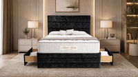 Crushed Velvet Black - Monaco Luxe Luxury Divan Bed – Premium Upholstered Panelled Headboard with Storage