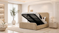 Plush Velvet Beige - Beaumont Arc Luxury Ribbed Ottoman Storage Bed