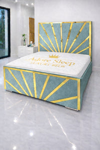 Plush Velvet Duck Egg - Solaris Radiance Luxury Geometric Upholstered Bed Frame