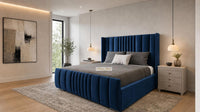 Plush Velvet Sapphire - Mayfair Luxury Panelled Bed – Premium Upholstered Bed Frame with Statement Headboard & Footboard