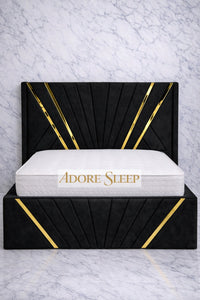 Naples Black - Bat Luxury Panel Bed Frame with Gold Strip – Upholstered