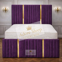 Naples Purple - Celestine Luxe Vertical Panelled Gold Strip Upholstered Bed Frame | Luxury Statement Bed