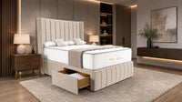 Naples Beige - Valentina Vertical Luxe Divan Bed – Channelled Statement Headboard & Storage
