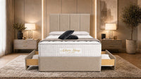 Naples Beige - Kensington Grande Luxury Divan Bed – Premium Upholstered Bed Frame with Tall Vertical Panel Headboard