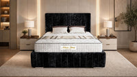 Crushed Velvet Black - Dorchester Luxury Scalloped Panel Bed – Premium Upholstered Bed Frame with Statement Headboard