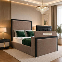 Naples Mink - Claridge Luxury Framed TV Bed – Premium Upholstered Bed Frame with Integrated TV Footboard