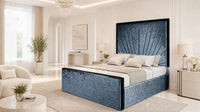 Crushed Velvet Denim Blue - Gatsby Sunray Luxury Art Deco Upholstered Bed Frame